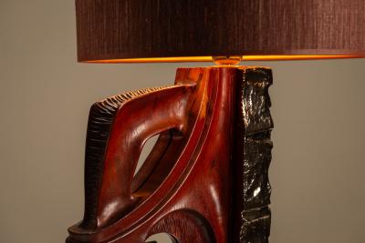 Gianni Pinna Gianni Pinna Table Lamp in Wood with Glazed Ceramic Decoration Italy 1970s