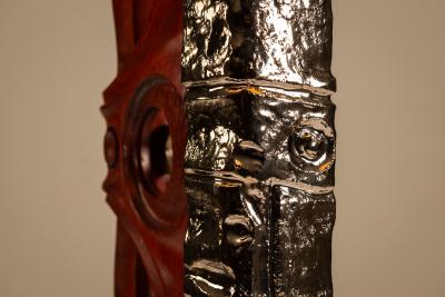 Gianni Pinna Gianni Pinna Table Lamp in Wood with Glazed Ceramic Decoration Italy 1970s