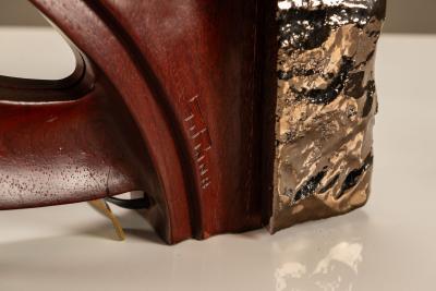 Gianni Pinna Gianni Pinna Table Lamp in Wood with Glazed Ceramic Decoration Italy 1970s