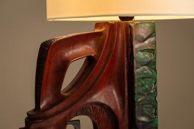 Gianni Pinna Gianni Pinna Table Lamp in Wood with Green Decorative Part Italy 1970s