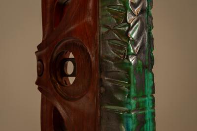 Gianni Pinna Gianni Pinna Table Lamp in Wood with Green Decorative Part Italy 1970s