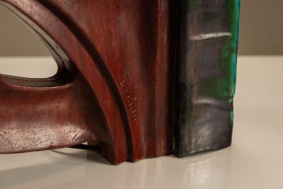 Gianni Pinna Gianni Pinna Table Lamp in Wood with Green Decorative Part Italy 1970s