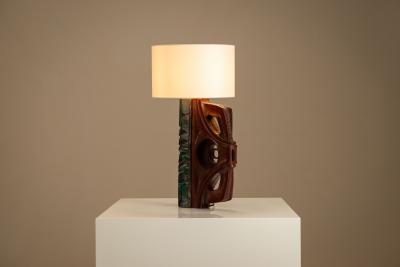 Gianni Pinna Gianni Pinna Table Lamp in Wood with Green Decorative Part Italy 1970s
