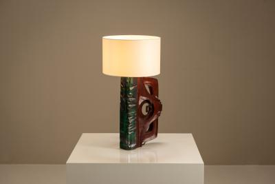 Gianni Pinna Gianni Pinna Table Lamp in Wood with Green Decorative Part Italy 1970s