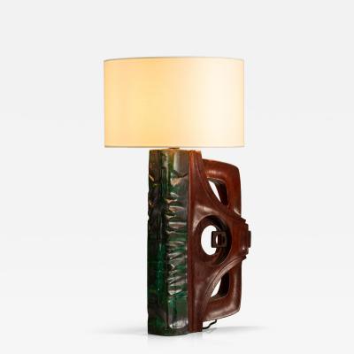 Gianni Pinna Gianni Pinna Table Lamp in Wood with Green Decorative Part Italy 1970s