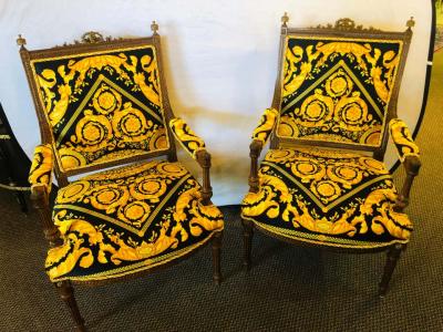 Gianni Versace Pair of 19th 20th Century Louis XVI Style Carved Armchairs