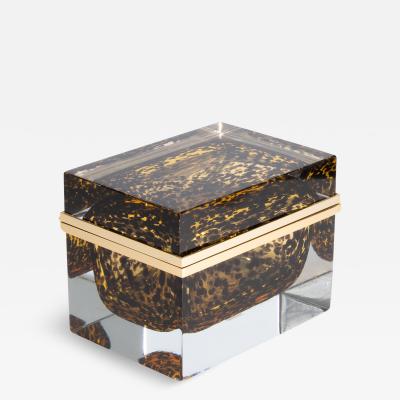 Giant Hand Blown Murano Glass Box Leopard with Brass Fittings