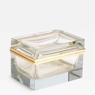 Giant Hand Blown Murano Glass Box in Crystal with 24 Karat Gold Flecks