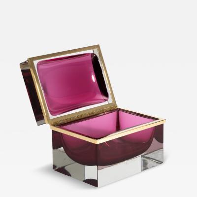 Giant Hand Blown Murano Glass Box in Ruby with Brass Fittings
