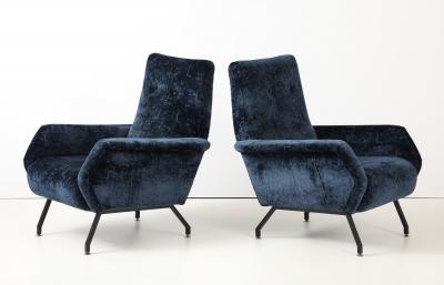 Gigi Radice 1960s Gigi Radice Blue Velvet Lounge Chairs