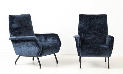 Gigi Radice 1960s Gigi Radice Blue Velvet Lounge Chairs