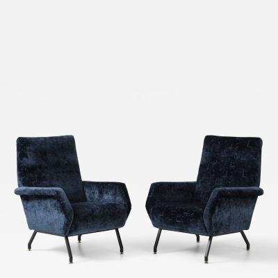 Gigi Radice 1960s Gigi Radice Blue Velvet Lounge Chairs