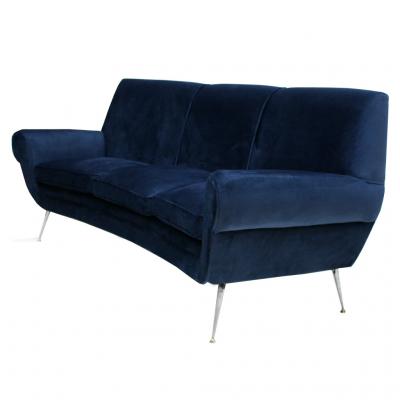 Gigi Radice Gigi Radice Mid Century Modern Midnight Blue Cotton Velvet Curved Italian Sofa