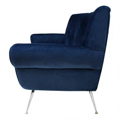 Gigi Radice Gigi Radice Mid Century Modern Midnight Blue Cotton Velvet Curved Italian Sofa