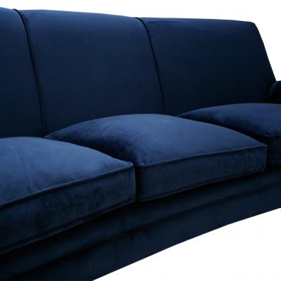 Gigi Radice Gigi Radice Mid Century Modern Midnight Blue Cotton Velvet Curved Italian Sofa