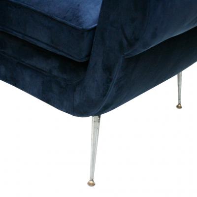 Gigi Radice Gigi Radice Mid Century Modern Midnight Blue Cotton Velvet Curved Italian Sofa