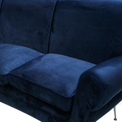 Gigi Radice Gigi Radice Mid Century Modern Midnight Blue Cotton Velvet Curved Italian Sofa