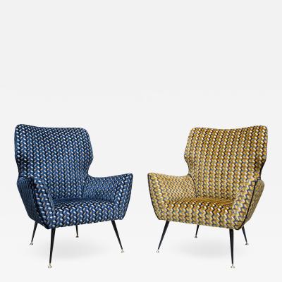 Gigi Radice Pair of 1950s armchairs pattern velvet Italian design by Gigi Radice