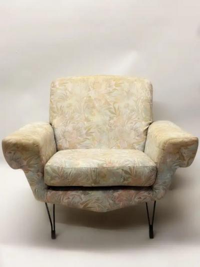Gigi Radice Pair of Italian MId century Futurist Lounge Chairs Attr to Gigi Radice c 1950