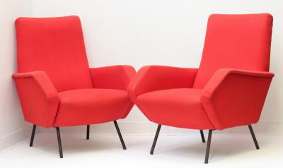 Gigi Radice Pair of Italian Red Armchairs by Gigi Radice 1960 Italy