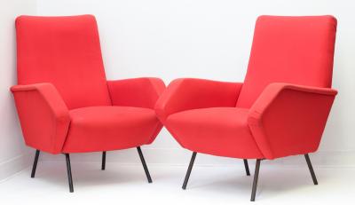 Gigi Radice Pair of Italian Red Armchairs by Gigi Radice 1960 Italy