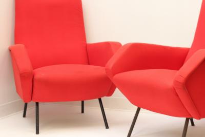 Gigi Radice Pair of Italian Red Armchairs by Gigi Radice 1960 Italy
