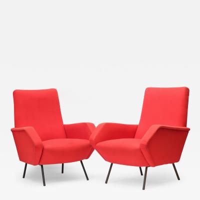 Gigi Radice Pair of Italian Red Armchairs by Gigi Radice 1960 Italy