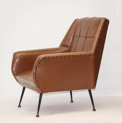 Gigi Radice Single Brown Leatherette Armchair by Gigi Radice 1960 Italy