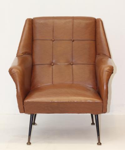 Gigi Radice Single Brown Leatherette Armchair by Gigi Radice 1960 Italy