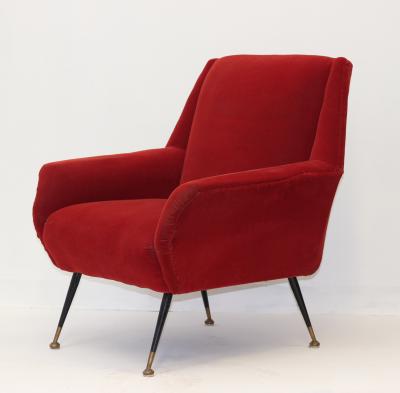 Gigi Radice Single Red Velvet Armchair by Gigi Radice 1960 Italy