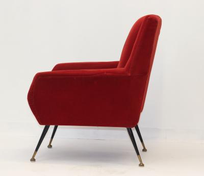 Gigi Radice Single Red Velvet Armchair by Gigi Radice 1960 Italy