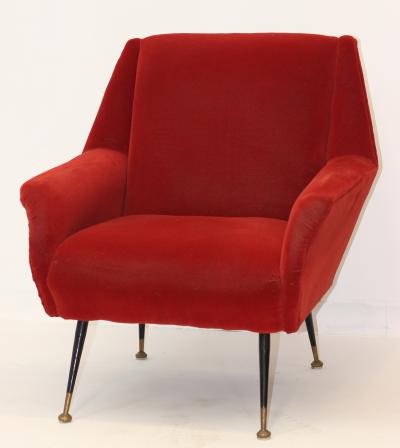 Gigi Radice Single Red Velvet Armchair by Gigi Radice 1960 Italy