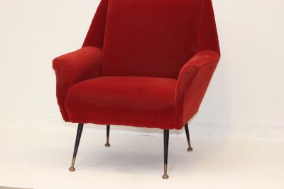 Gigi Radice Single Red Velvet Armchair by Gigi Radice 1960 Italy