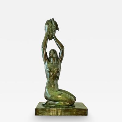 Gilbert Auguste Privat Nude Girl Venus doves grapes Art Deco Ve nus Bronze colombes aux raisins