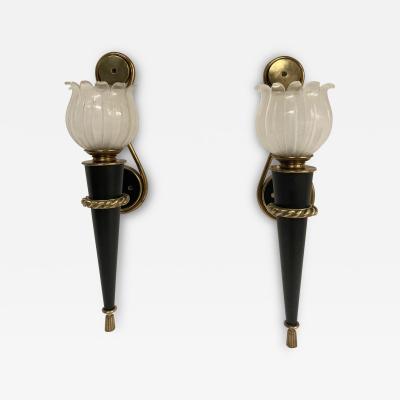 Gilbert Poillerat 1940s Pair of sconces in the style of Gilbert Poillerat