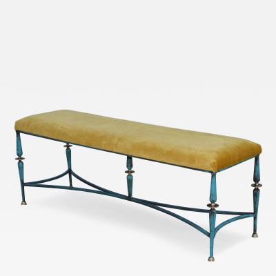 Gilbert Poillerat 1960s French Iron And Brass Bench With Mohair Upholstery