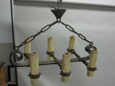 Gilbert Poillerat 2 French 1940 Brutalist Wrought Iron Chandeliers or Pendants in Poillerat Style