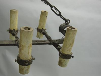 Gilbert Poillerat 2 French 1940 Brutalist Wrought Iron Chandeliers or Pendants in Poillerat Style