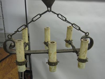 Gilbert Poillerat 2 French 1940 Brutalist Wrought Iron Chandeliers or Pendants in Poillerat Style