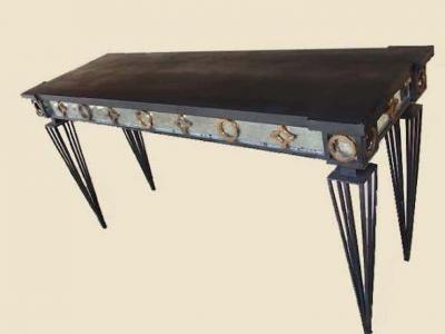 Gilbert Poillerat 2 French Modern Neoclassical 1940 Style Iron Consoles after Gilbert Poillerat