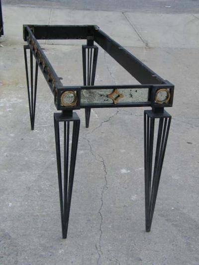 Gilbert Poillerat 2 French Modern Neoclassical 1940 Style Iron Consoles after Gilbert Poillerat