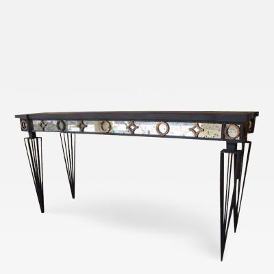 Gilbert Poillerat 2 French Modern Neoclassical 1940 Style Iron Consoles after Gilbert Poillerat