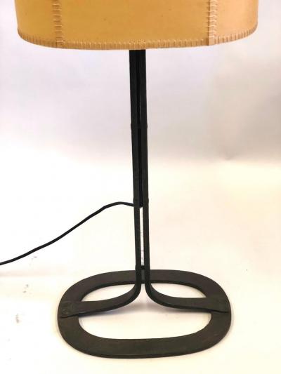 Gilbert Poillerat 2 French Wrought Iron and Parchment Table Lamps Attributed to Gilbert Poillerat