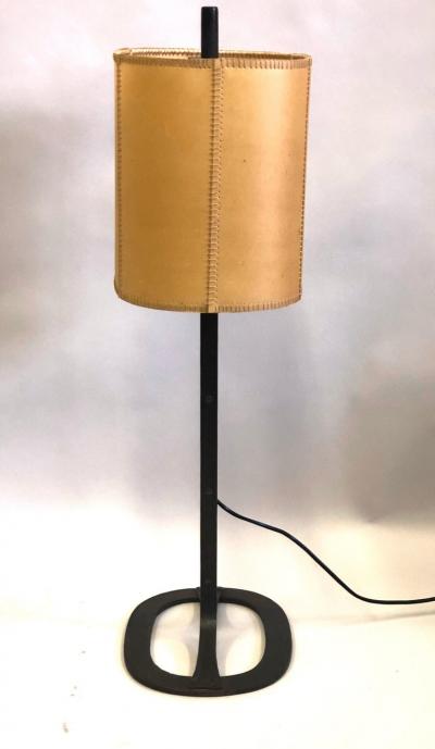 Gilbert Poillerat 2 French Wrought Iron and Parchment Table Lamps Attributed to Gilbert Poillerat