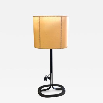 Gilbert Poillerat 2 French Wrought Iron and Parchment Table Lamps Attributed to Gilbert Poillerat
