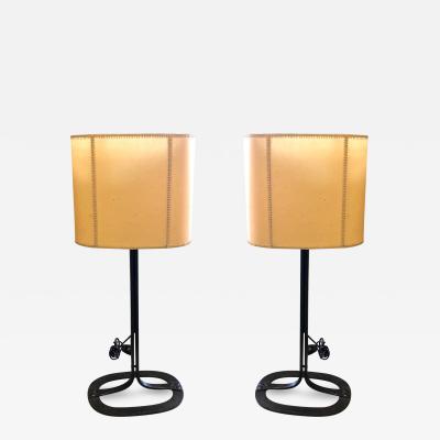 Gilbert Poillerat 2 French Wrought Iron and Parchment Table Lamps Attributed to Gilbert Poillerat