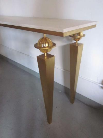 Gilbert Poillerat 2 Large French Modern Neoclassical Style Gilt Iron Consoles Gilbert Poillerat