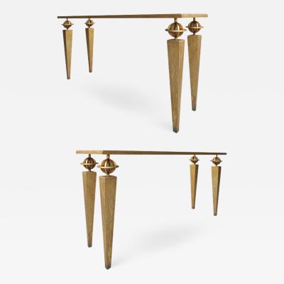 Gilbert Poillerat 2 Large French Modern Neoclassical Style Gilt Iron Consoles Gilbert Poillerat