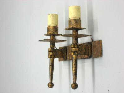 Gilbert Poillerat 4 French Midcentury Modern Neoclassical Gilt Iron Sconces Gilbert Poillerat