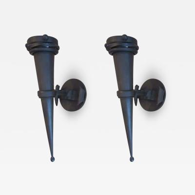 Gilbert Poillerat 4 Pairs of Wrought Iron Torch Sconces in French 1940s Gilbert Poillerat Style